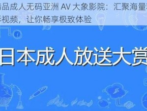 精品成人无码亚洲 AV 大象影院：汇聚海量精彩视频，让你畅享极致体验