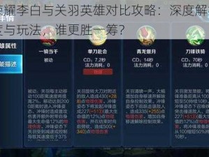 王者荣耀李白与关羽英雄对比攻略：深度解析技能、强度与玩法，谁更胜一筹？