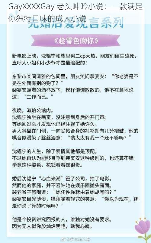 GayXXXXGay 老头呻吟小说：一款满足你独特口味的成人小说