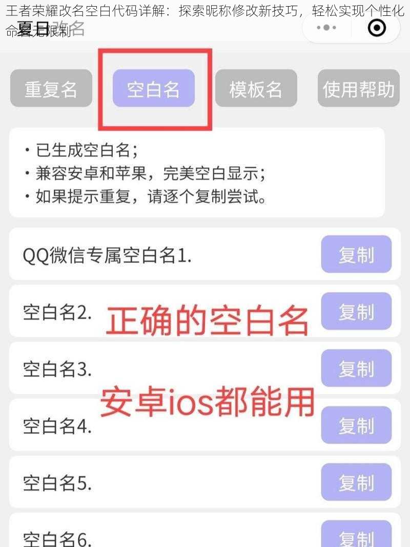 王者荣耀改名空白代码详解：探索昵称修改新技巧，轻松实现个性化命名无限制
