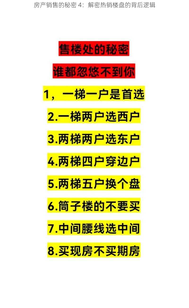 房产销售的秘密 4：解密热销楼盘的背后逻辑