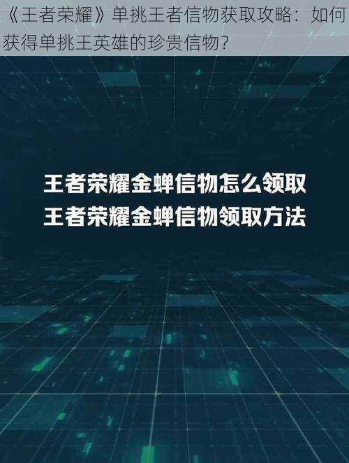 《王者荣耀》单挑王者信物获取攻略：如何获得单挑王英雄的珍贵信物？