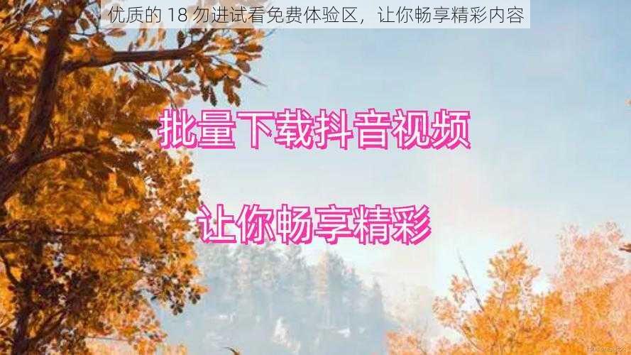 优质的 18 勿进试看免费体验区，让你畅享精彩内容