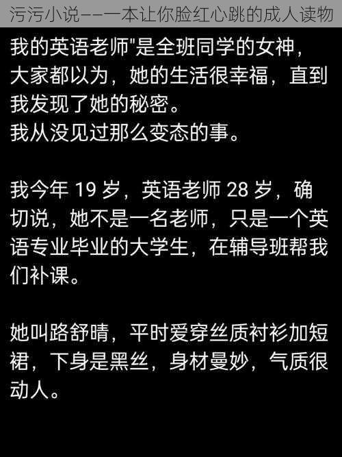 污污小说——一本让你脸红心跳的成人读物