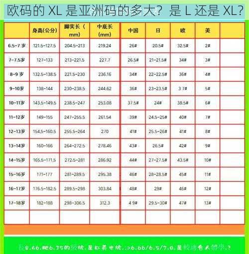 欧码的 XL 是亚洲码的多大？是 L 还是 XL？