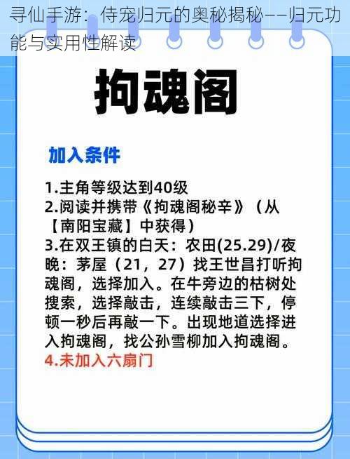 寻仙手游：侍宠归元的奥秘揭秘——归元功能与实用性解读