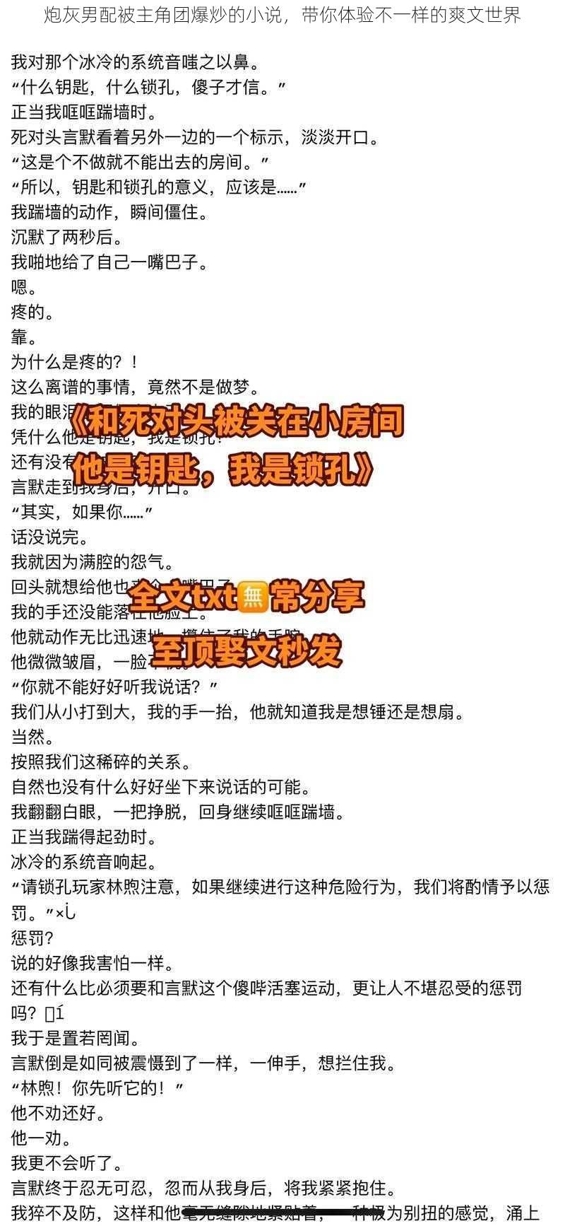 炮灰男配被主角团爆炒的小说，带你体验不一样的爽文世界