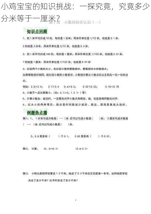 小鸡宝宝的知识挑战：一探究竟，究竟多少分米等于一厘米？