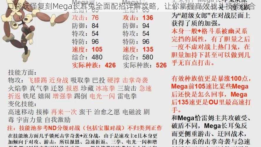 口袋妖怪复刻Mega长耳兔全面配招详解攻略，让你掌握高效战斗技能组合