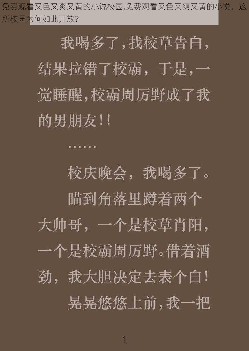 免费观看又色又爽又黄的小说校园,免费观看又色又爽又黄的小说，这所校园为何如此开放？