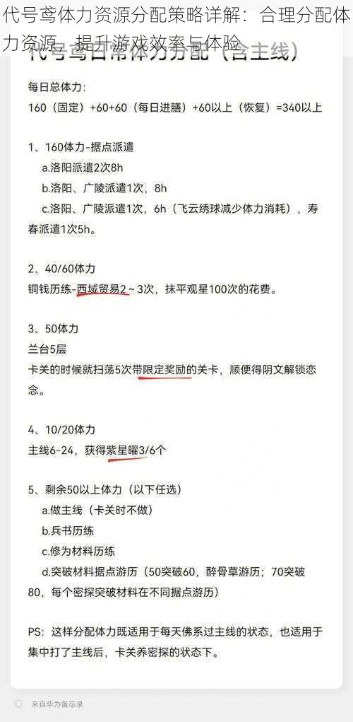 代号鸢体力资源分配策略详解：合理分配体力资源，提升游戏效率与体验