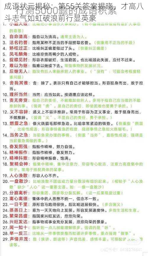 成语状元揭秘：第55关答案揭晓，才高八斗志气如虹破浪前行显英豪