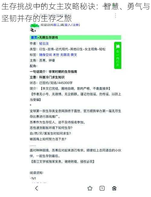 生存挑战中的女主攻略秘诀：智慧、勇气与坚韧并存的生存之旅