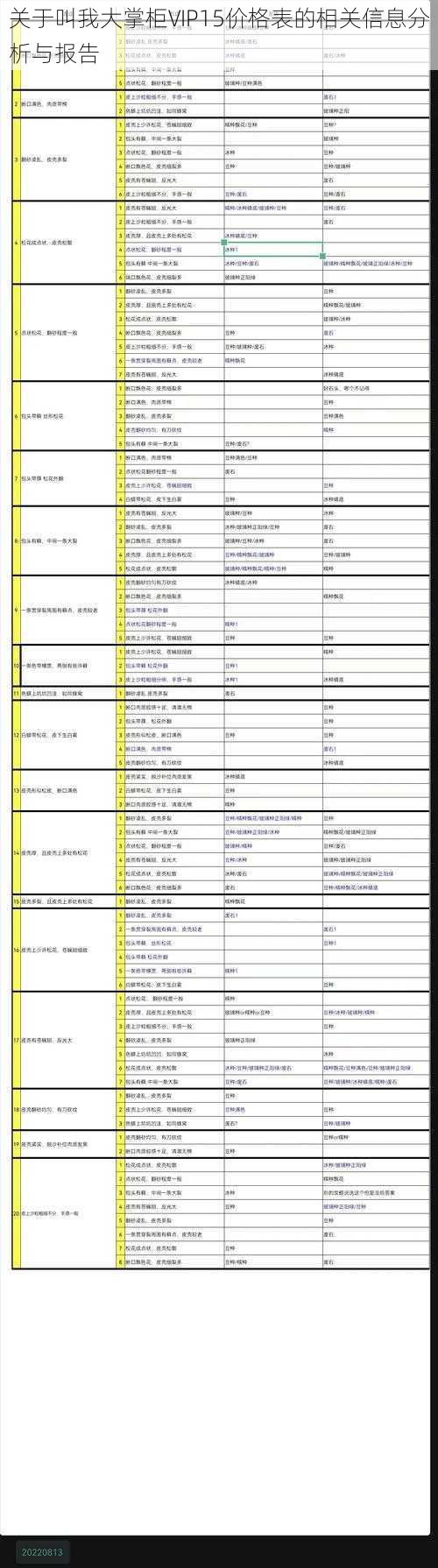 关于叫我大掌柜VIP15价格表的相关信息分析与报告