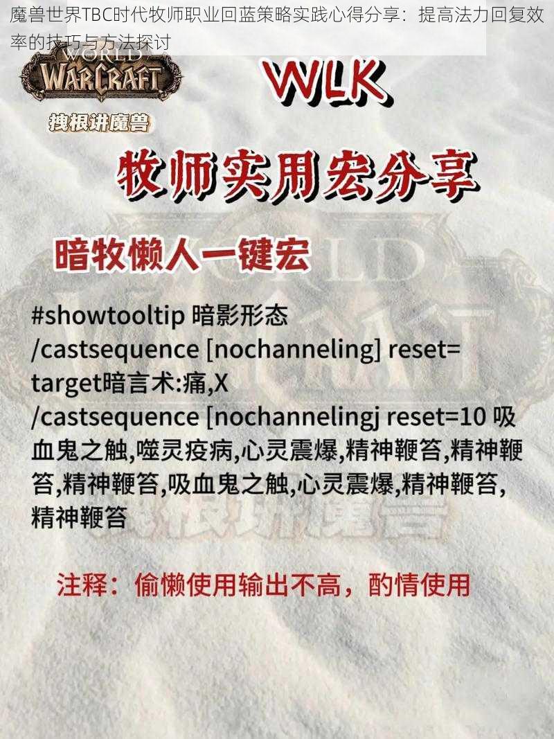 魔兽世界TBC时代牧师职业回蓝策略实践心得分享：提高法力回复效率的技巧与方法探讨