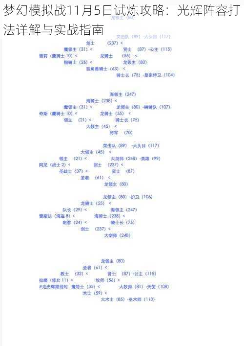 梦幻模拟战11月5日试炼攻略：光辉阵容打法详解与实战指南
