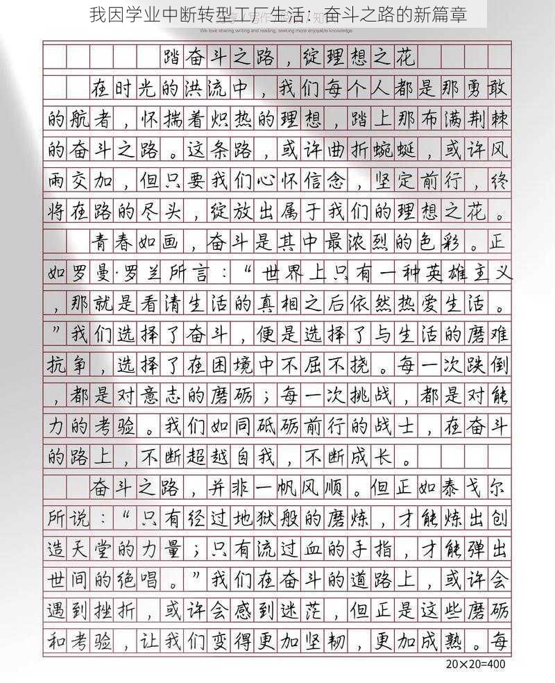 我因学业中断转型工厂生活：奋斗之路的新篇章