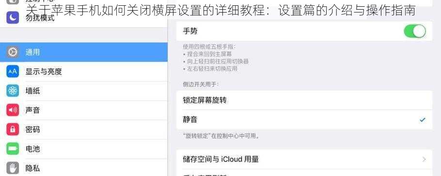 关于苹果手机如何关闭横屏设置的详细教程：设置篇的介绍与操作指南