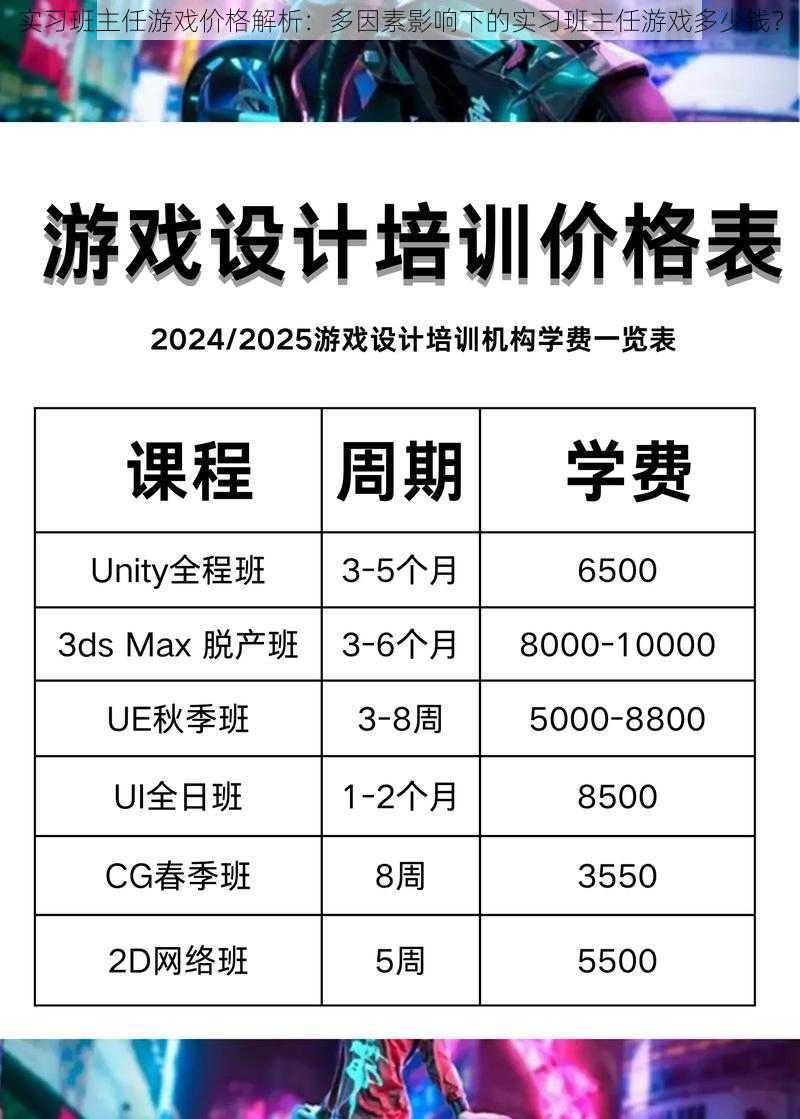 实习班主任游戏价格解析：多因素影响下的实习班主任游戏多少钱？